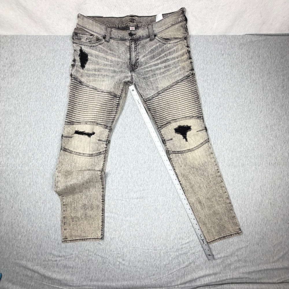 True Religion Mens Moto Distressed Acid Wash Slim Fit Jeans Grey Black Size 40